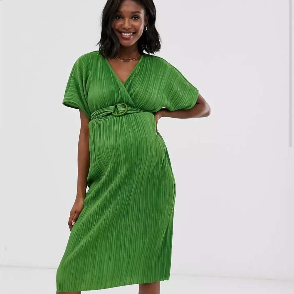 ASOS Green Pleated Mid Maternity Dress - Size 6